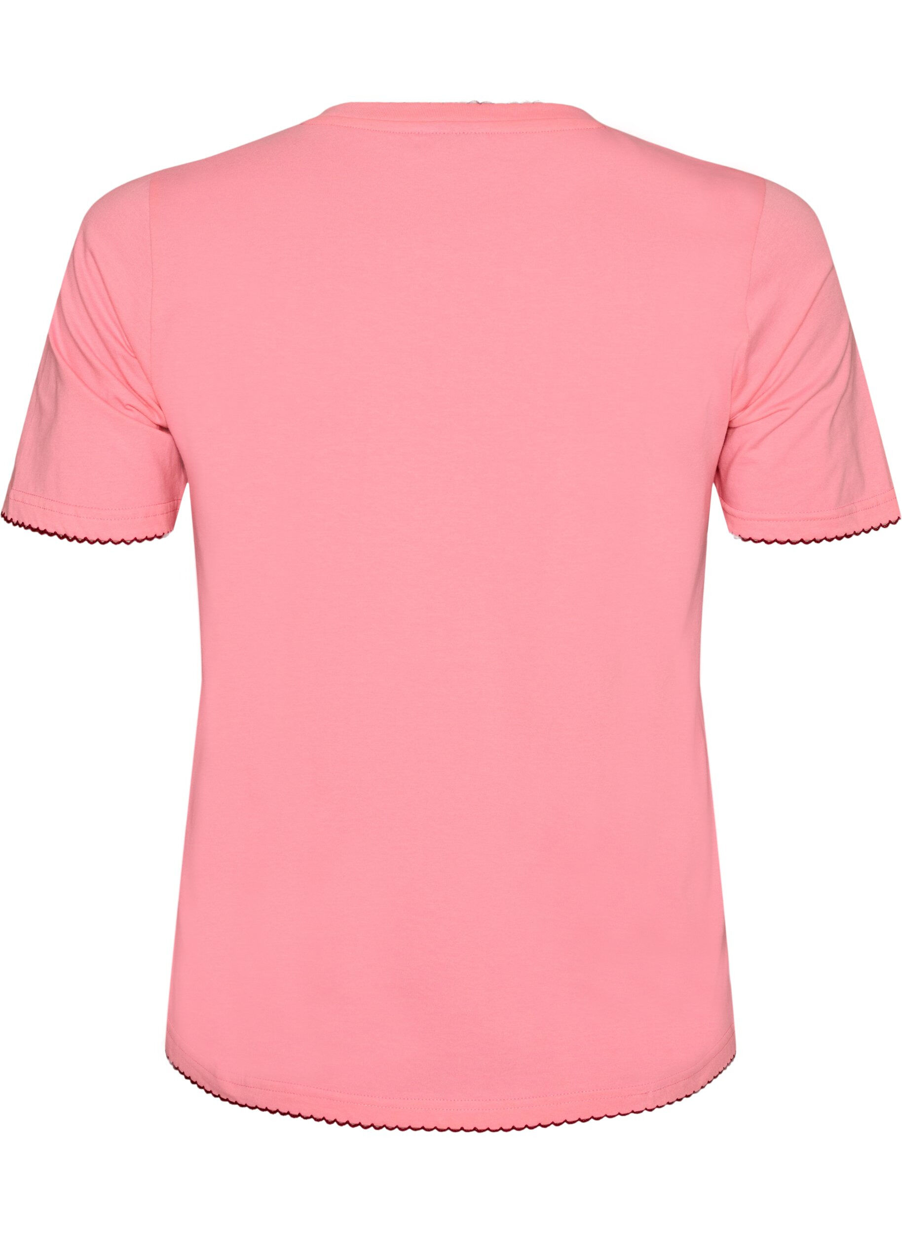 Zizzifashion Cotton T-shirt with wavy contrasting edges, Pink, Packshot image number 1