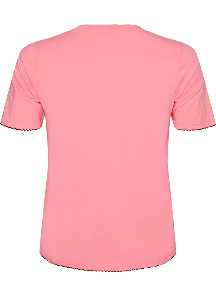 Cotton T-shirt with wavy contrasting edges, Pink, Packshot image number 1