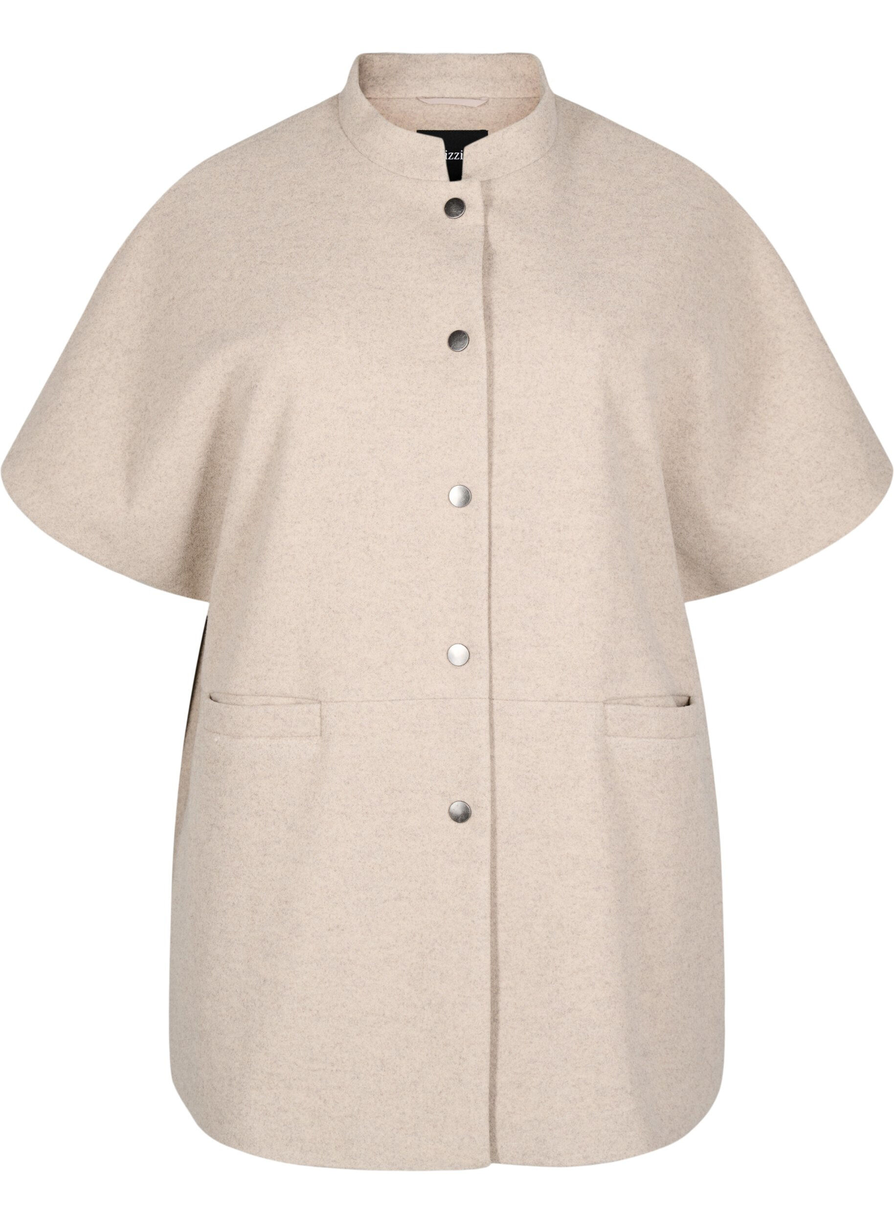 Zizzifashion Cape jacket in a wool-look with short sleeves, Simply Taupe Mel., Packshot image number 0