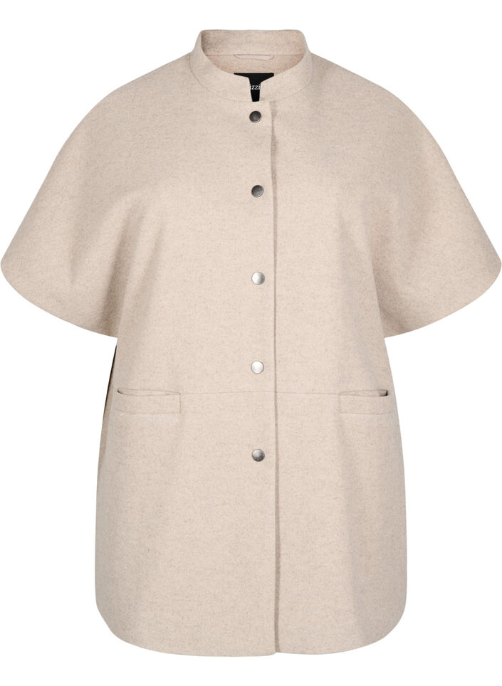 Cape jacket in a wool-look with short sleeves, Simply Taupe Mel., Packshot image number 0