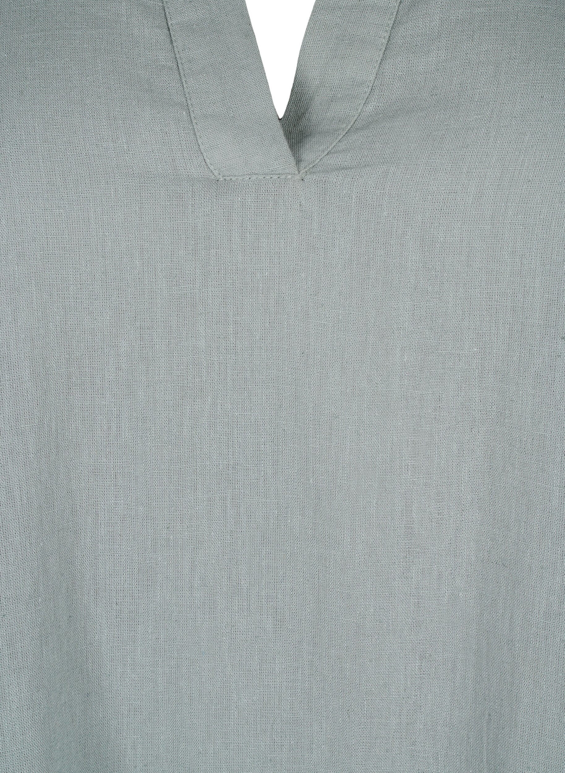 Zizzifashion Dress with a V-neck in cotton and linen, Chinois Green, Packshot image number 2