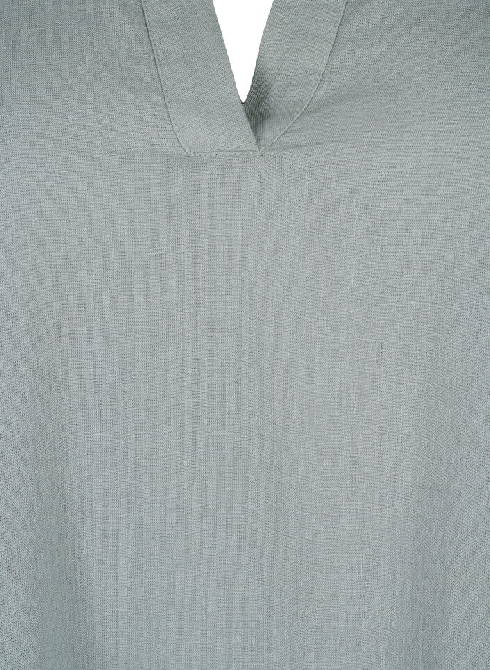 Dress with a V-neck in cotton and linen, Chinois Green, Packshot image number 2