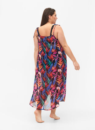 Floral printed beach dress with straps, Bright Leaf, Model image number 1