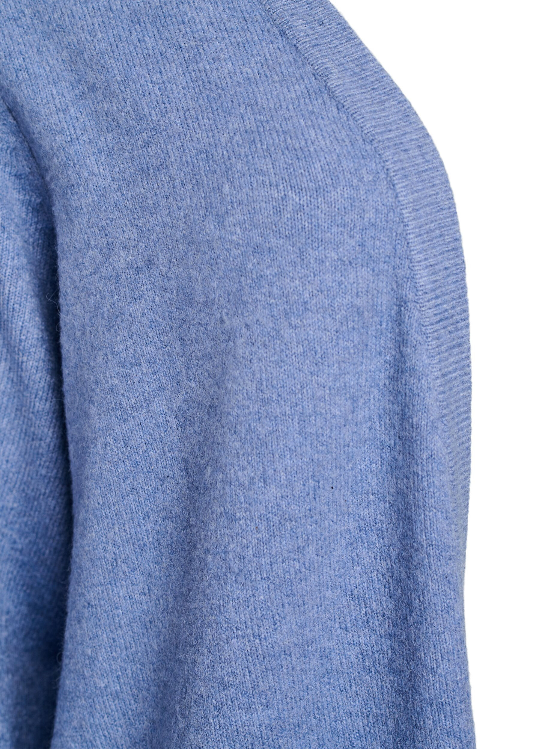 Zizzifashion Ribbed Knit Cardigan with Pockets, Blue, Packshot image number 2