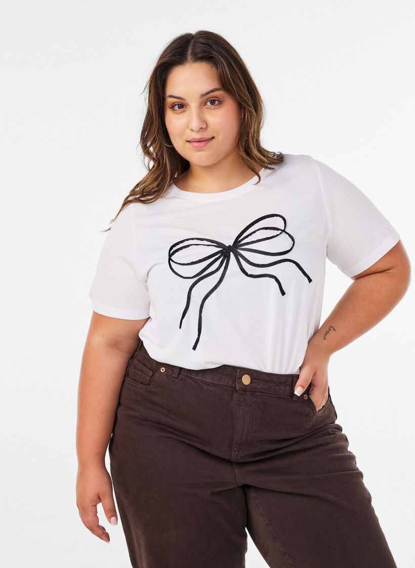 T-shirt in organic cotton with decorative motif, White, Model image number 0