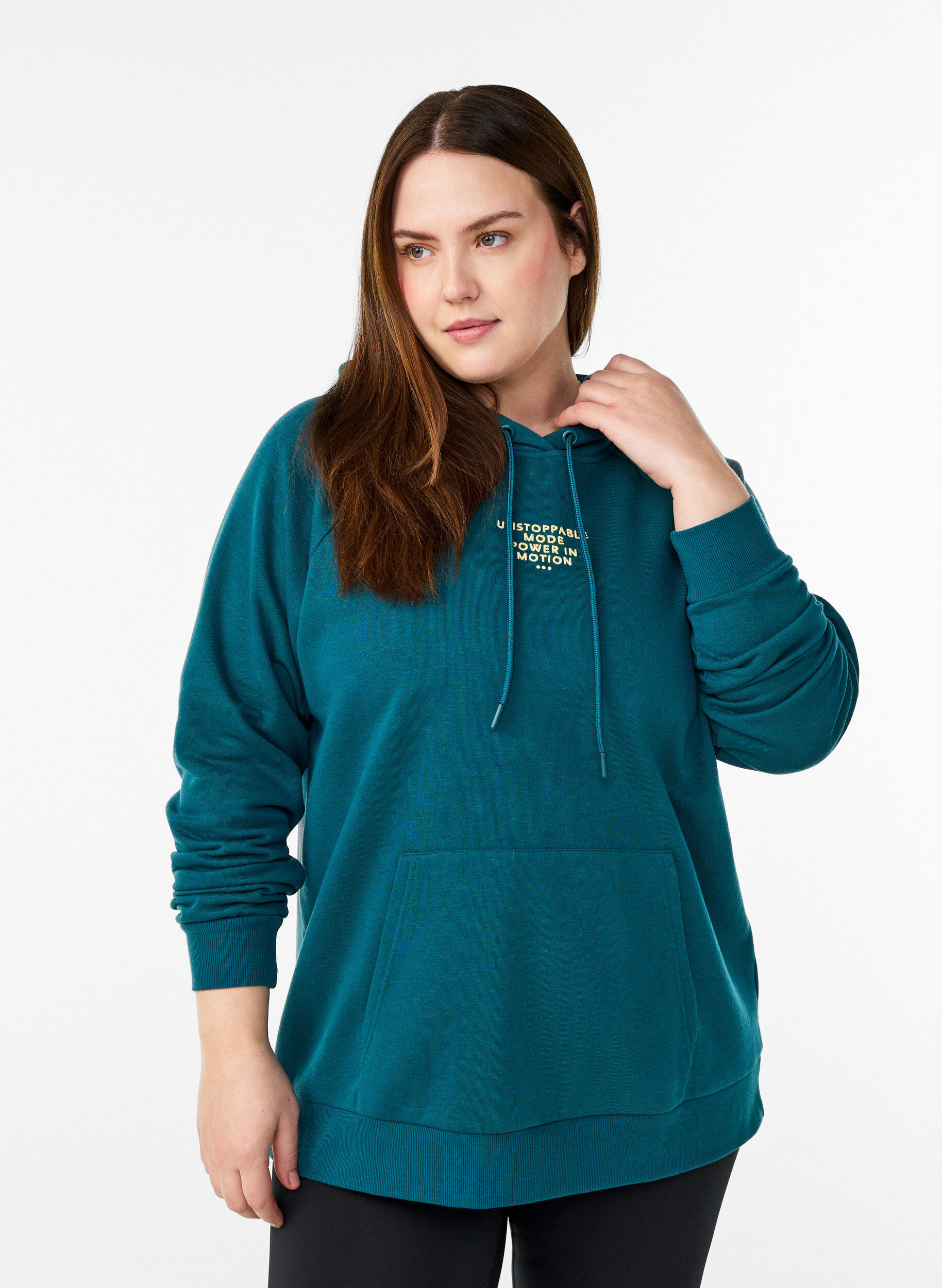 Zizzifashion Hoodie with embroidered front motif, Green, Model image number 0