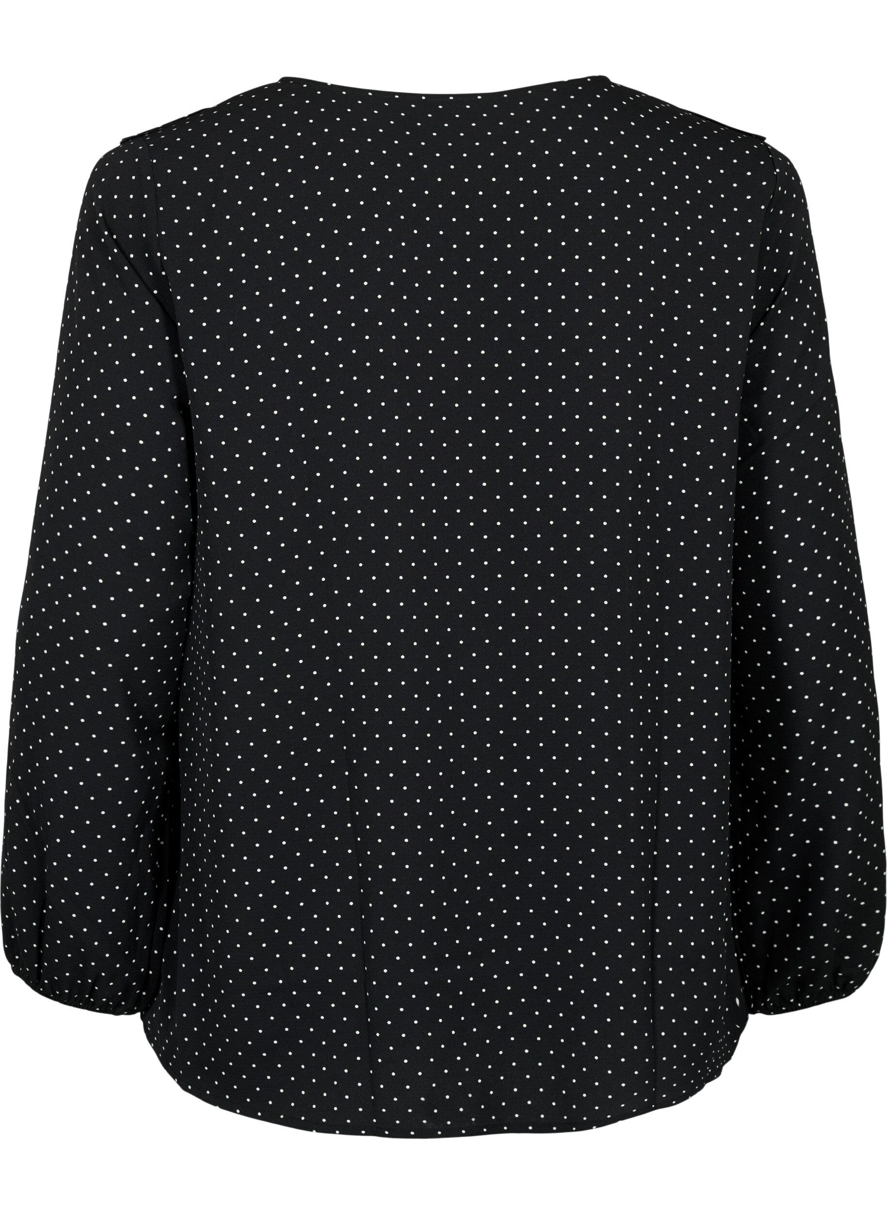 Zizzifashion Long sleeved blouse with ruffles, Black Dot, Packshot image number 1