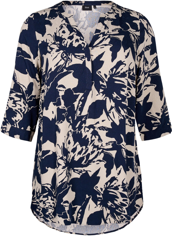 Tunic with print and 3/4 sleeves, Navy Blazer AOP, Packshot image number 0