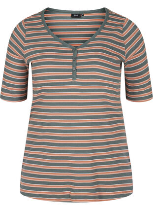 Striped, ribbed cotton t-shirt, Balsam Green Stripe, Packshot image number 0