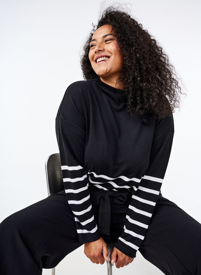 High neck, long-sleeved blouse, Black, Image image number 0