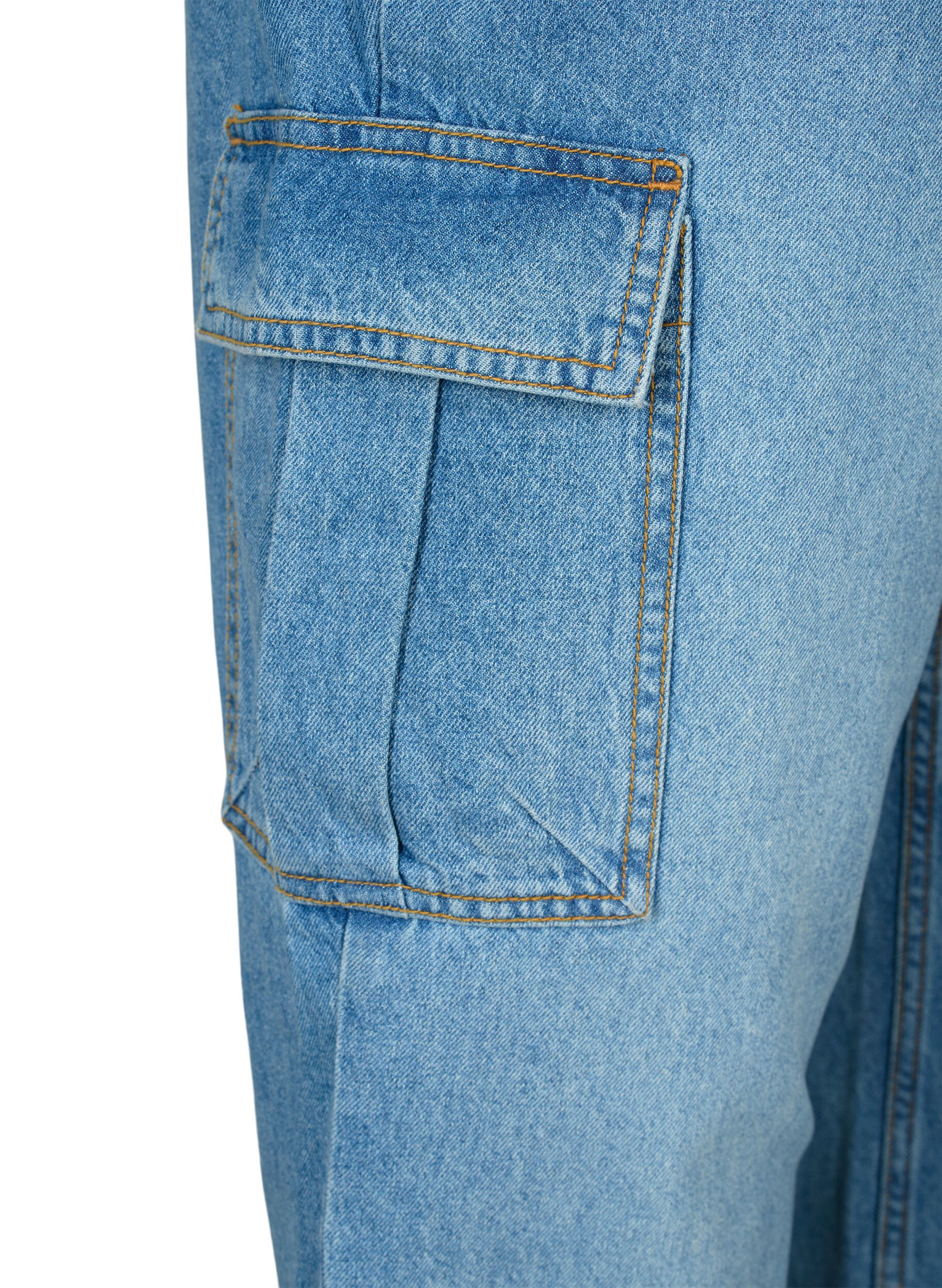 Zizzifashion Loose-fitting jeans with cargo pockets, Light blue, Packshot image number 3
