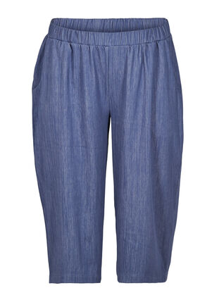 3/4 length elasticated trousers, Blue denim, Packshot image number 0