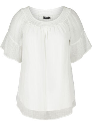 Short-sleeved blouse with smock and light structure, Snow White, Packshot image number 0