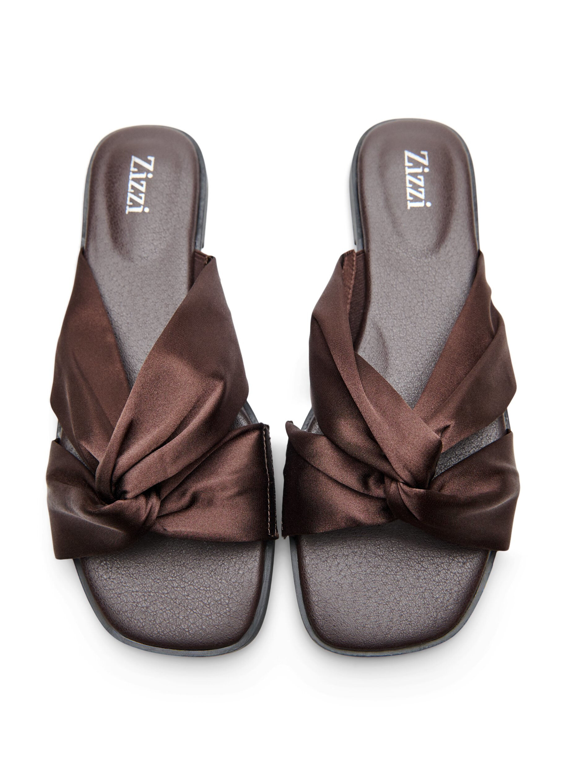 Zizzifashion Flat sandals with crossed satin straps, Brown, Packshot image number 3