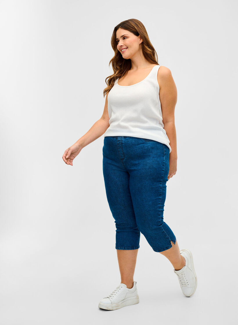 Cotton blend capris, Dark blue denim, Model image number 2