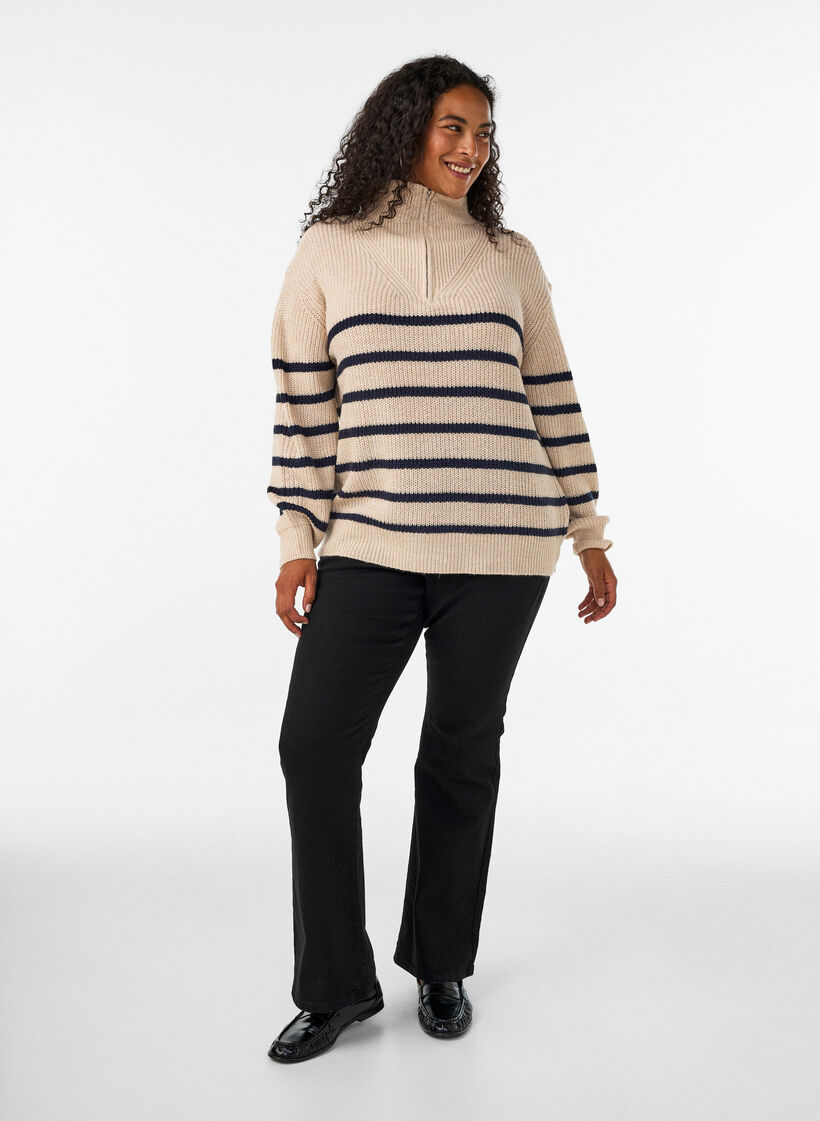 Knitted sweater with high neck and zipper, Vanilla, Model image number 1