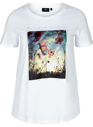Short-sleeved cotton t-shirt with print, Bright White, Packshot image number 0