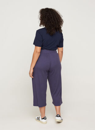 Loose culotte trousers in rib fabric, Odysses Gray, Model image number 1