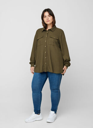 Textured shirt with chest pockets, Dark Green ASS, Model image number 2