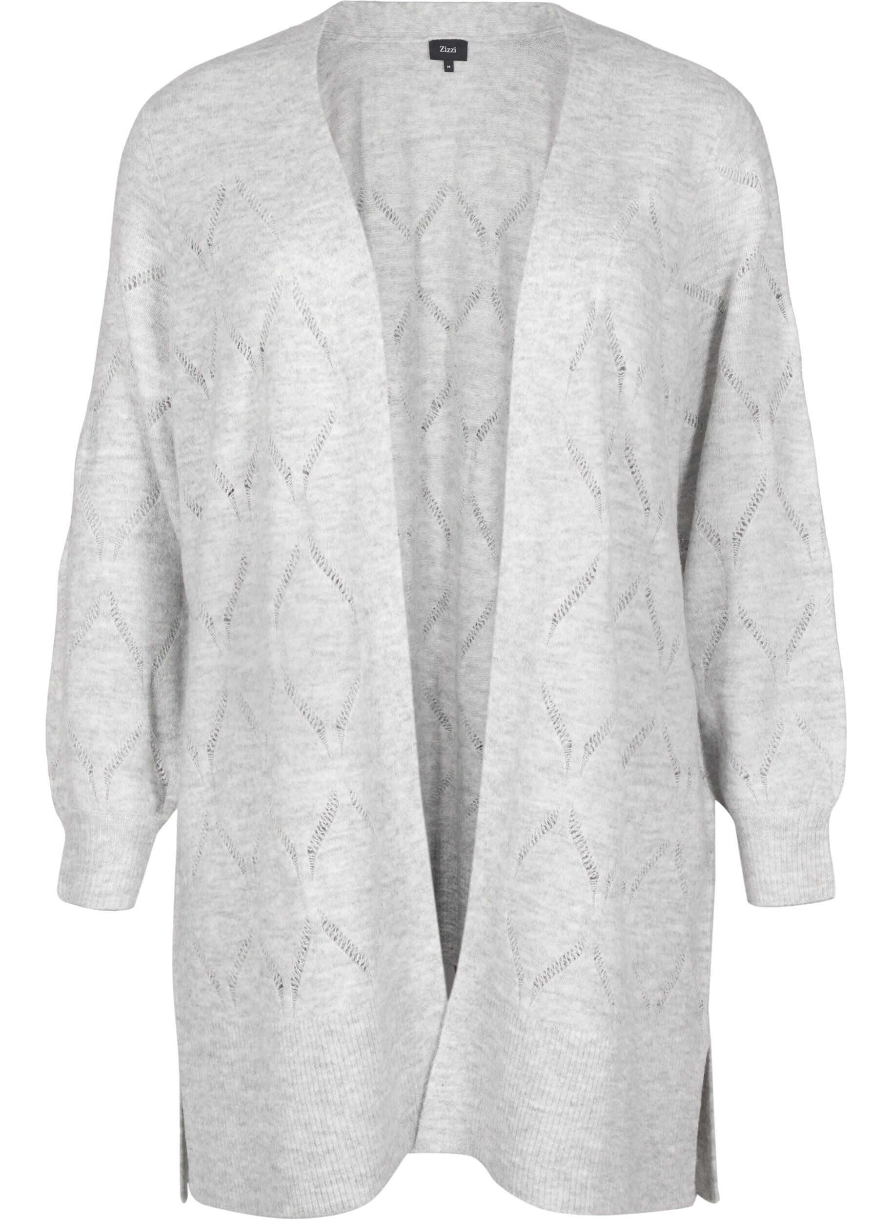 Zizzifashion Long sleeve knitted cardigan, Light Grey Melange, Packshot image number 0