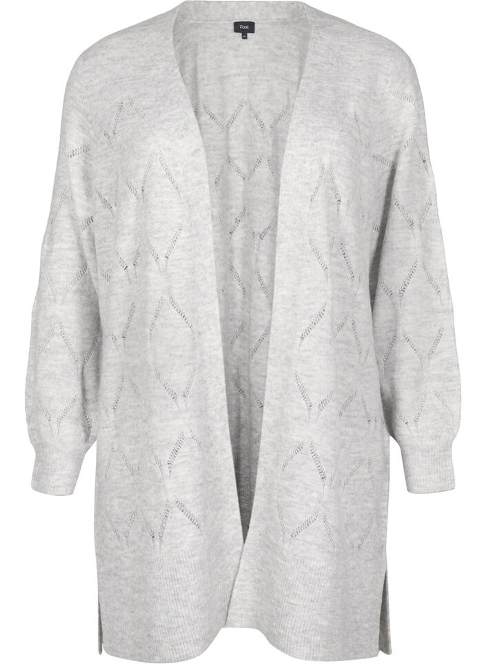 Long sleeve knitted cardigan, Light Grey Melange, Packshot image number 0