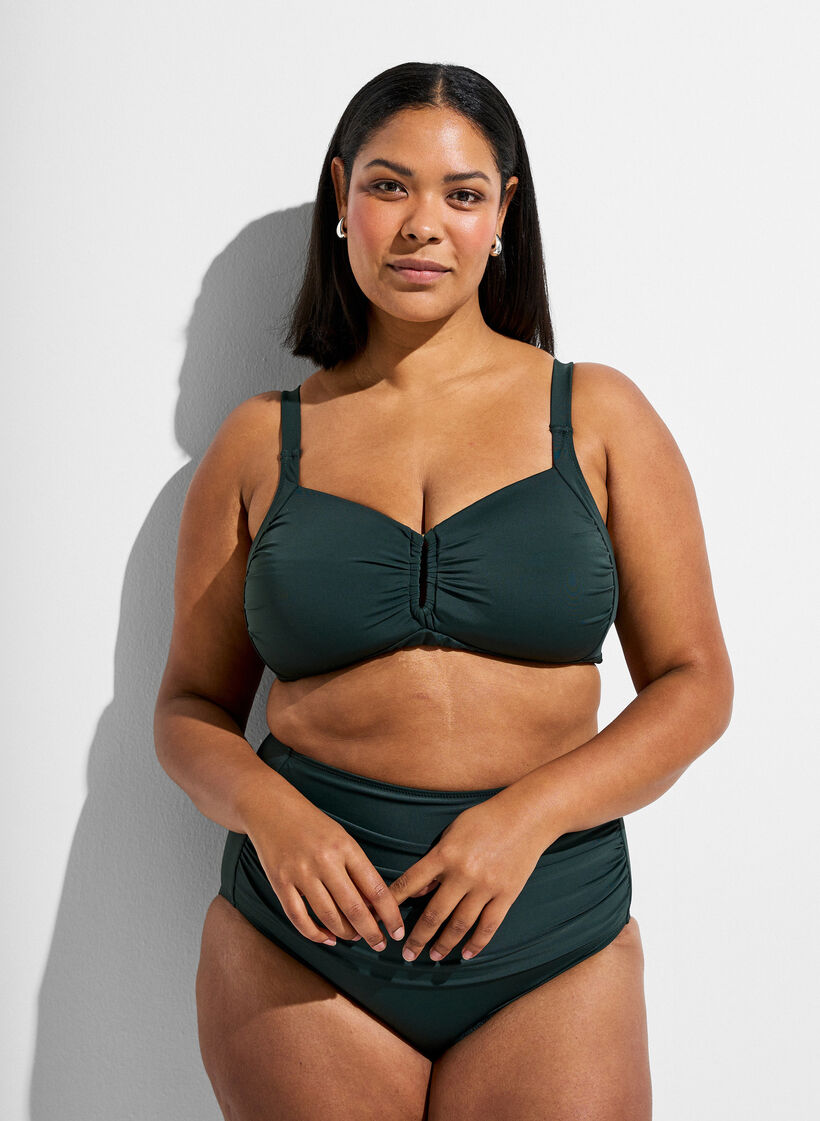 Padded bikini top with ring detail, Green, Model image number 1