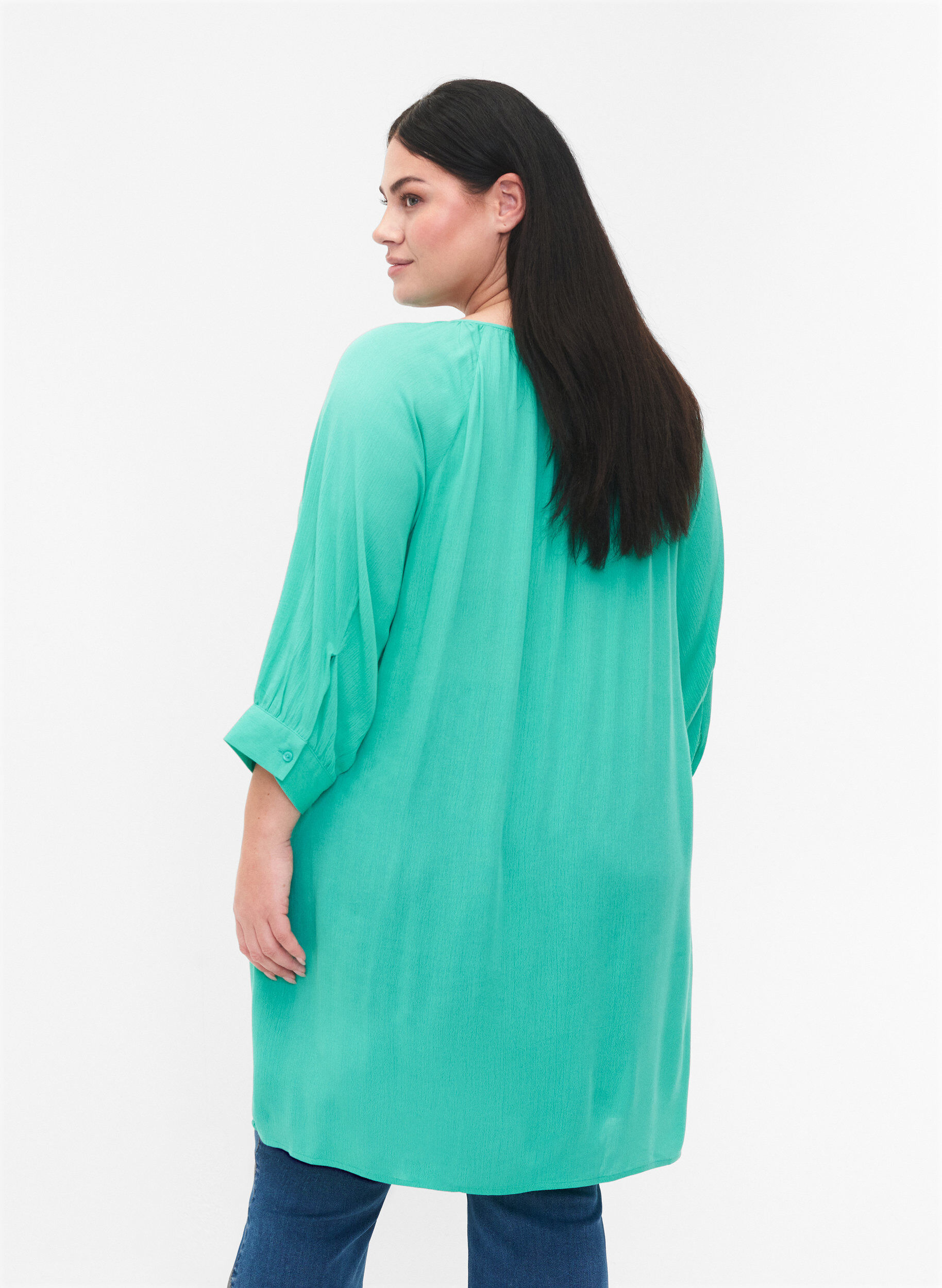 Zizzifashion Viscose tunic with 3/4 sleeves, Turquoise, Model image number 2