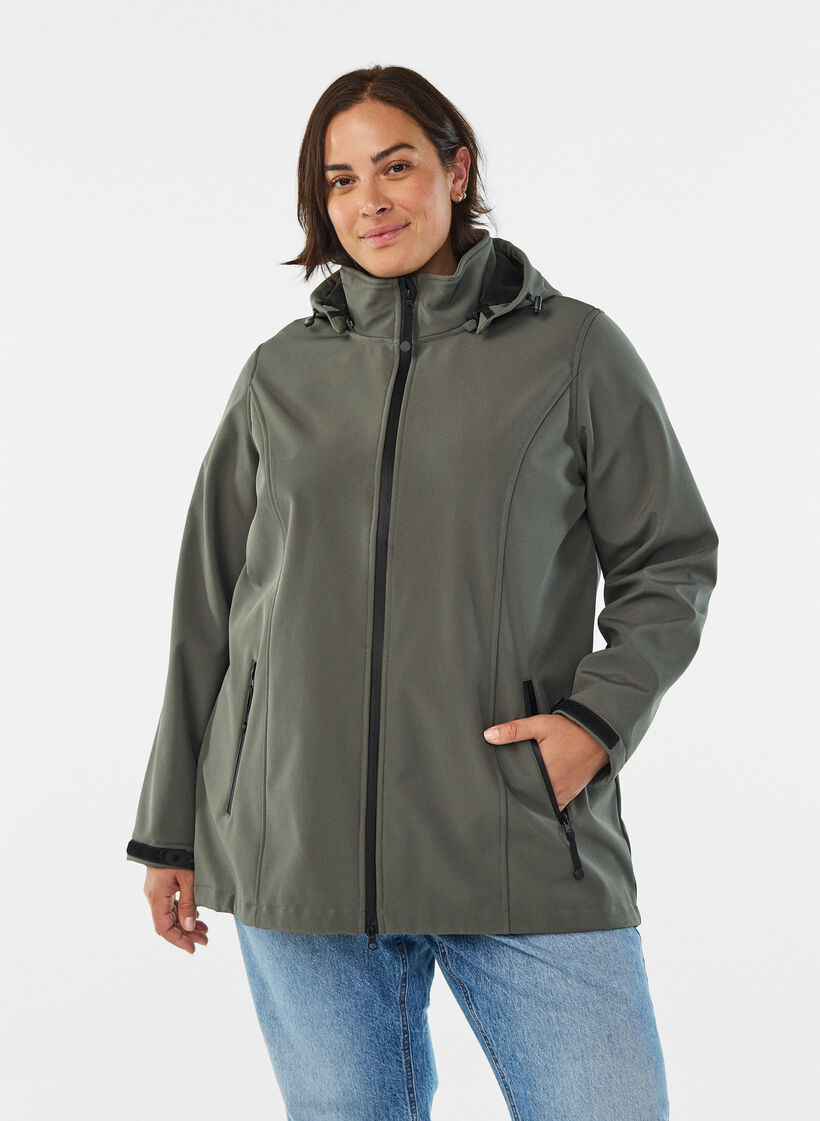 Short softshell jacket with detachable hood, Dark Grey, Model image number 0