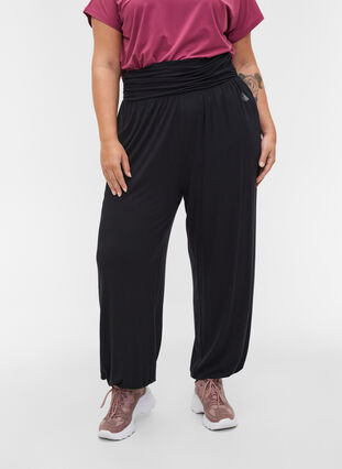 Loose viscose sports trousers, Black, Model image number 2