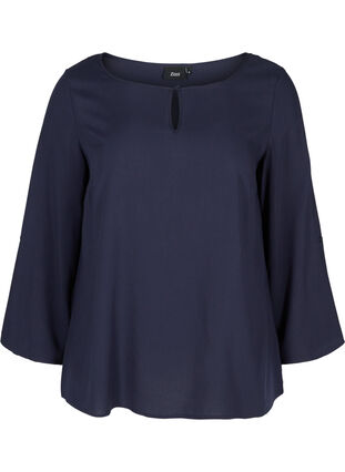 Long-sleeved viscose blouse with a round neck, Night Sky, Packshot image number 0