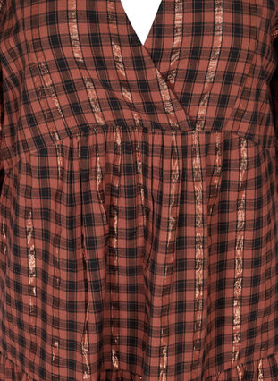 Checked cotton dress with a V-neck, Cocoa brown CHECK , Packshot image number 2