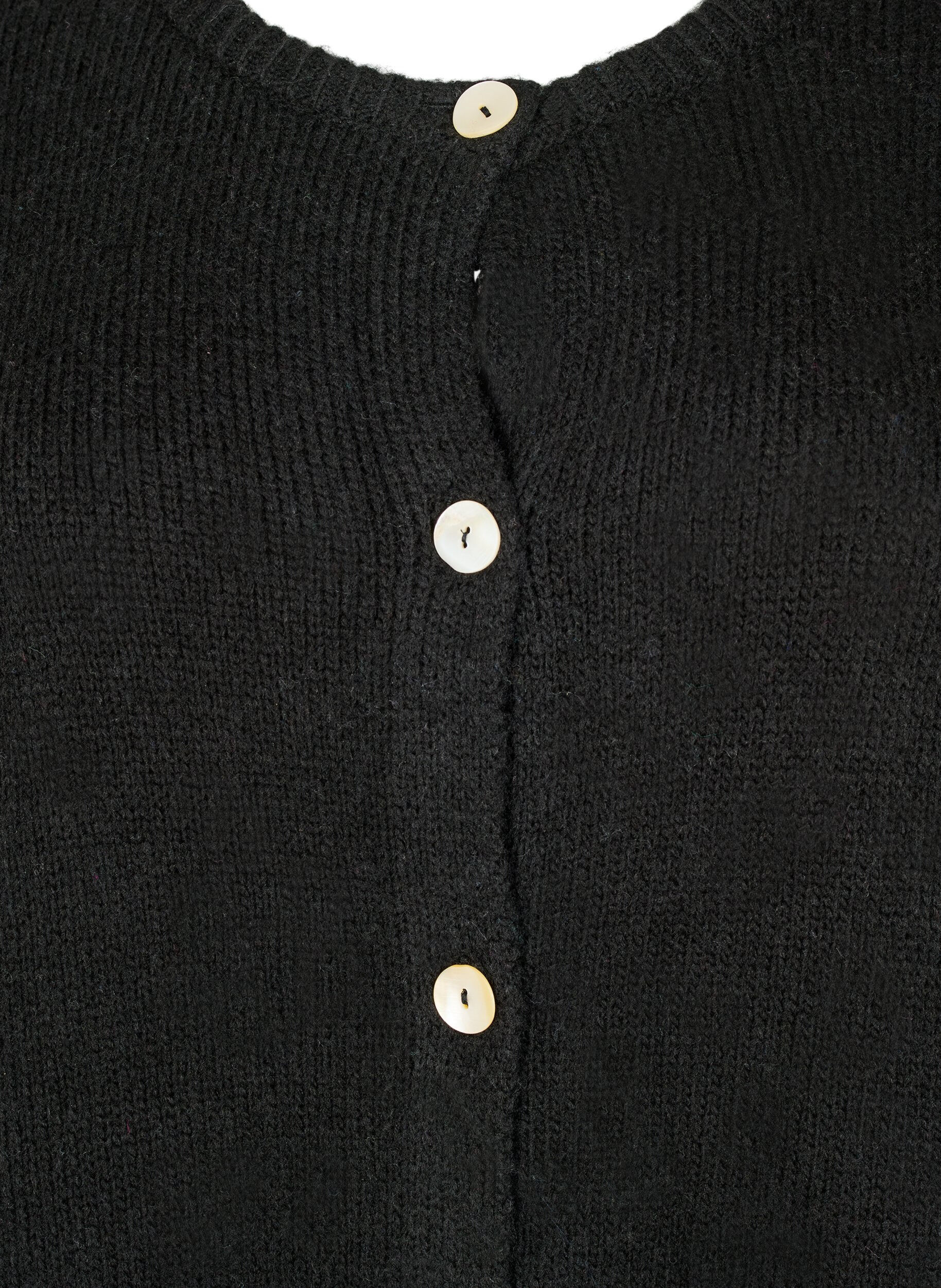 Zizzifashion Knitted cardigan with wool and buttons, Black Solid, Packshot image number 2