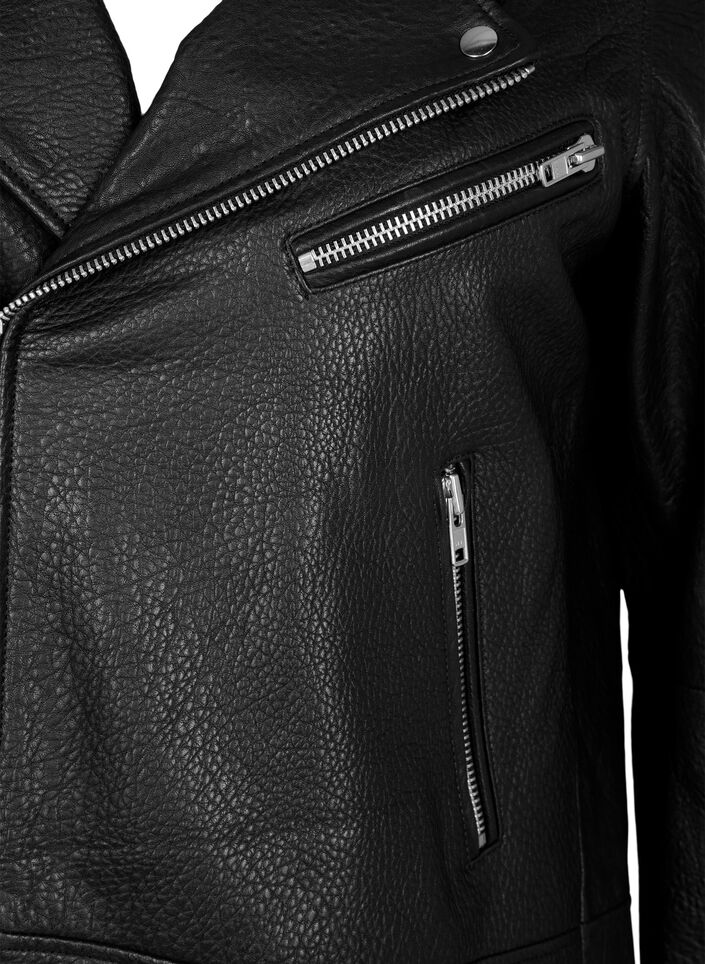 Leather biker jacket with pockets, Black, Packshot image number 2