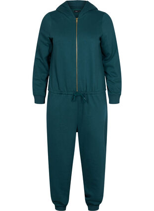 Jumpsuit with hood and zip, Deep Teal, Packshot image number 0
