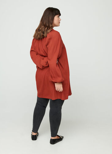 Long-sleeved tunic with a V-neck, Burnt Henna, Model image number 1