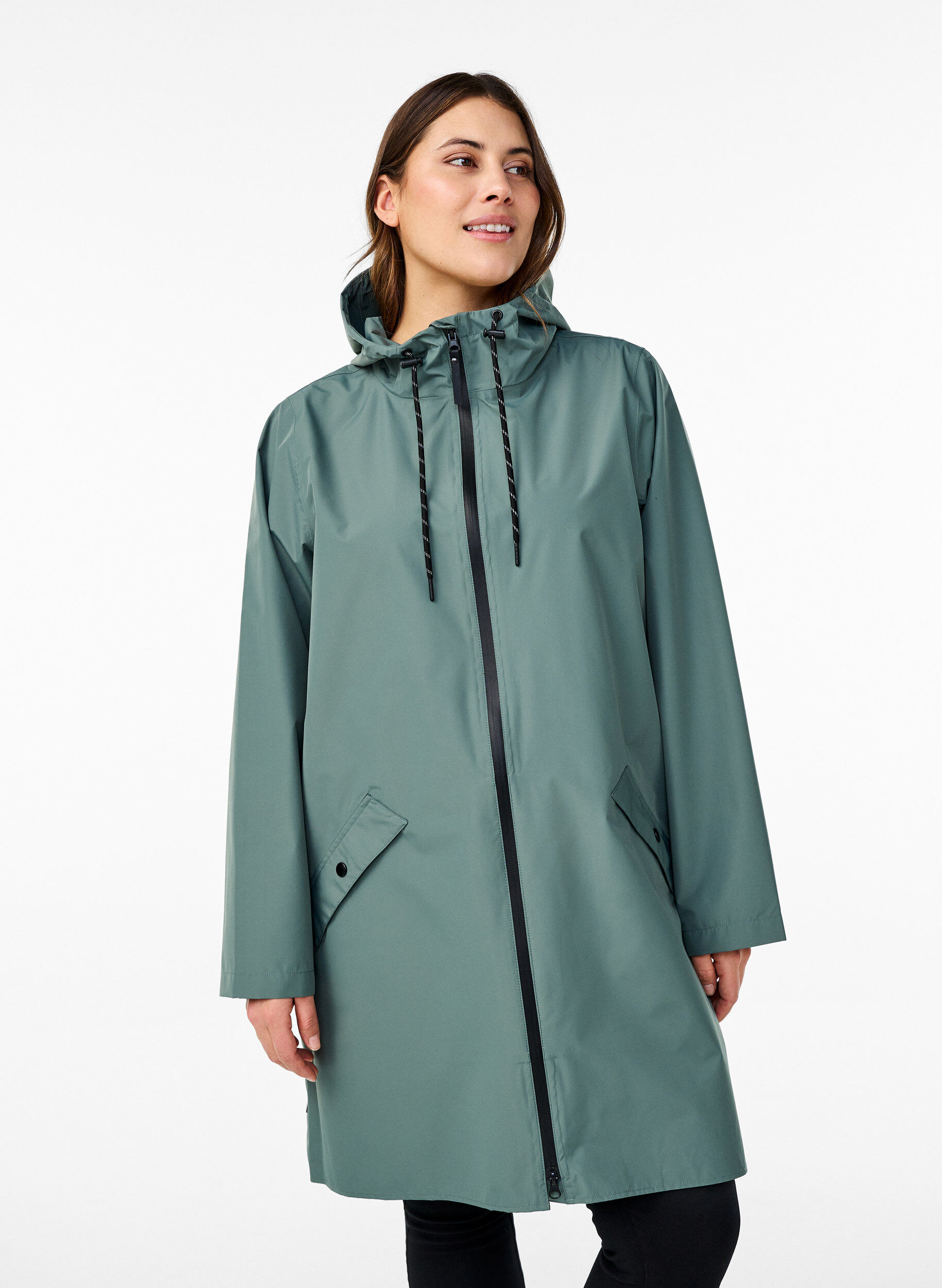 Rain jacket with pockets and hood, Green, Model