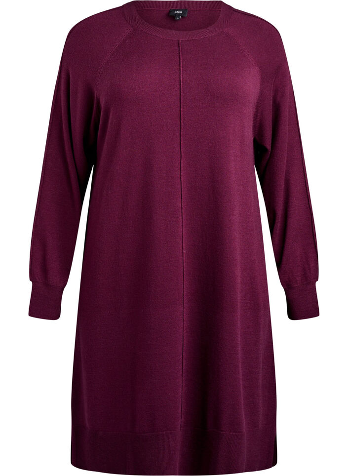 Short knitted dress with raglan sleeves and a centre seam, Red, Packshot image number 0