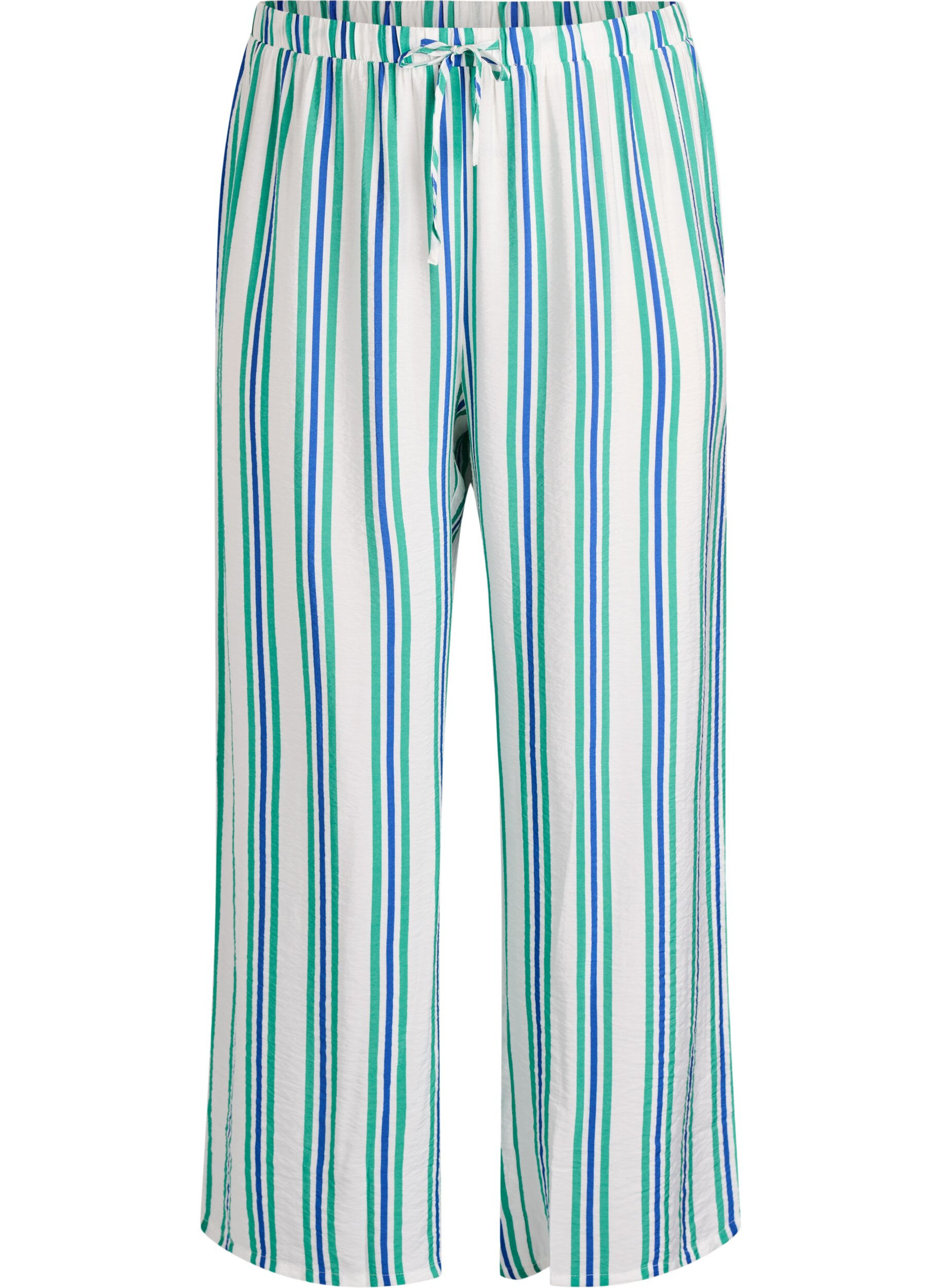 Striped trousers with a high waist and wide legs
