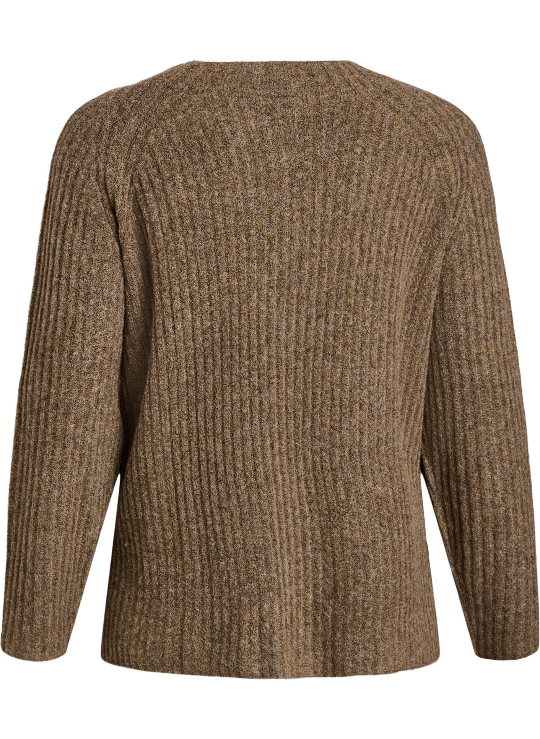 Zizzifashion Ribbed jumper with decorative buttons, Brown, Packshot image number 1