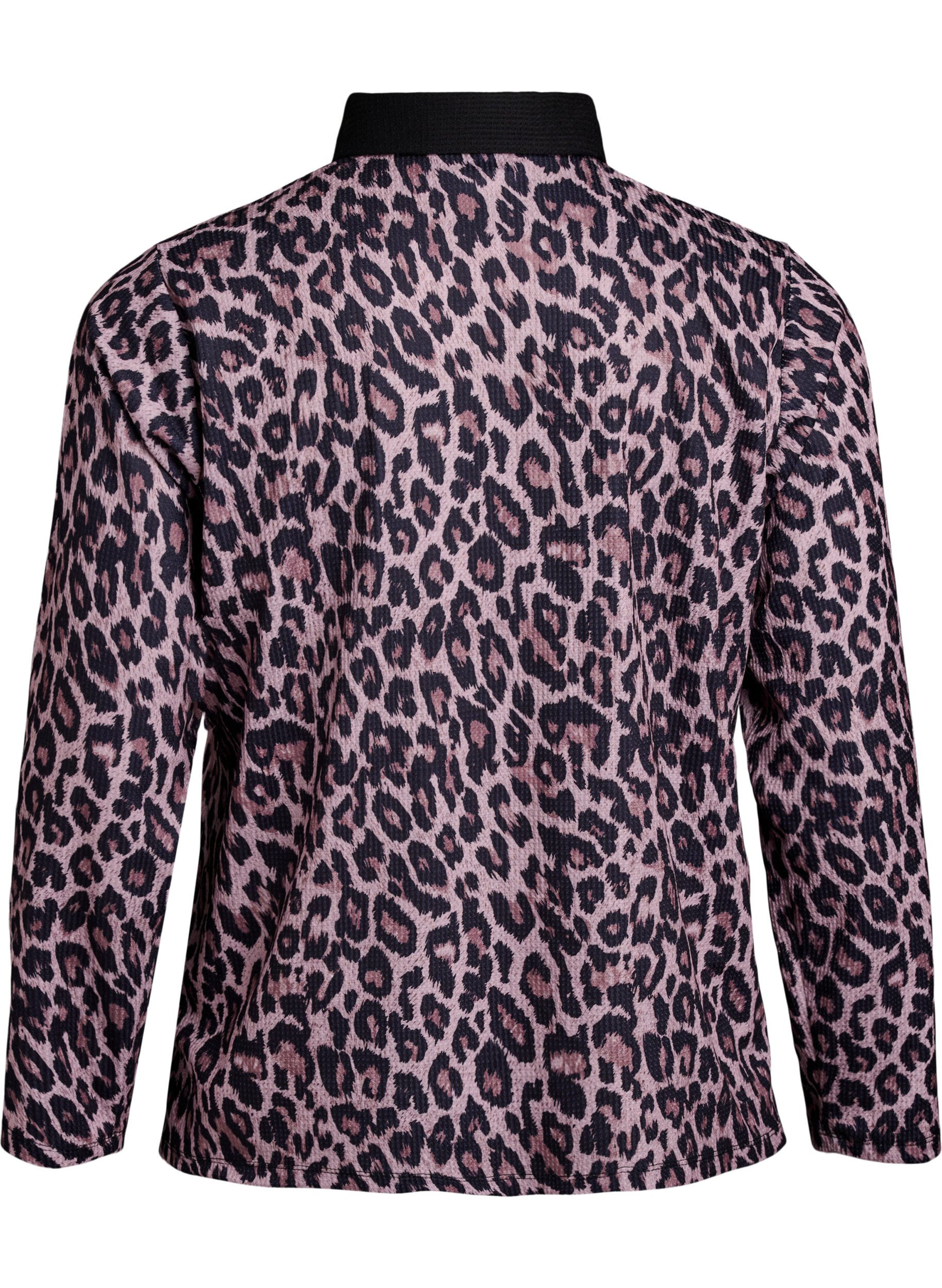 Zizzifashion Polo shirt with leopard print and gold-coloured buttons, Brown, Packshot image number 1