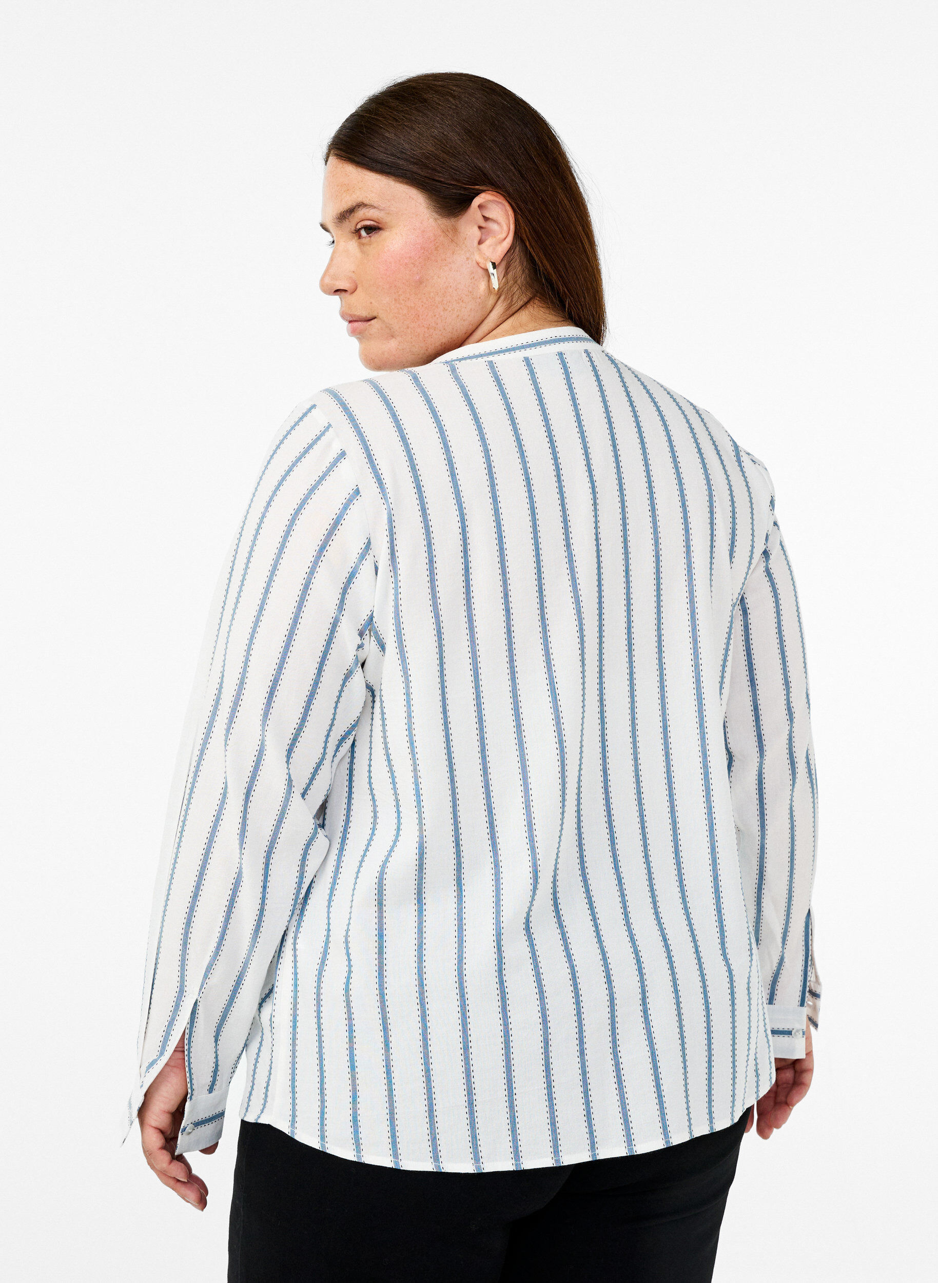Zizzifashion Striped blouse with tie detail, White, Model image number 2