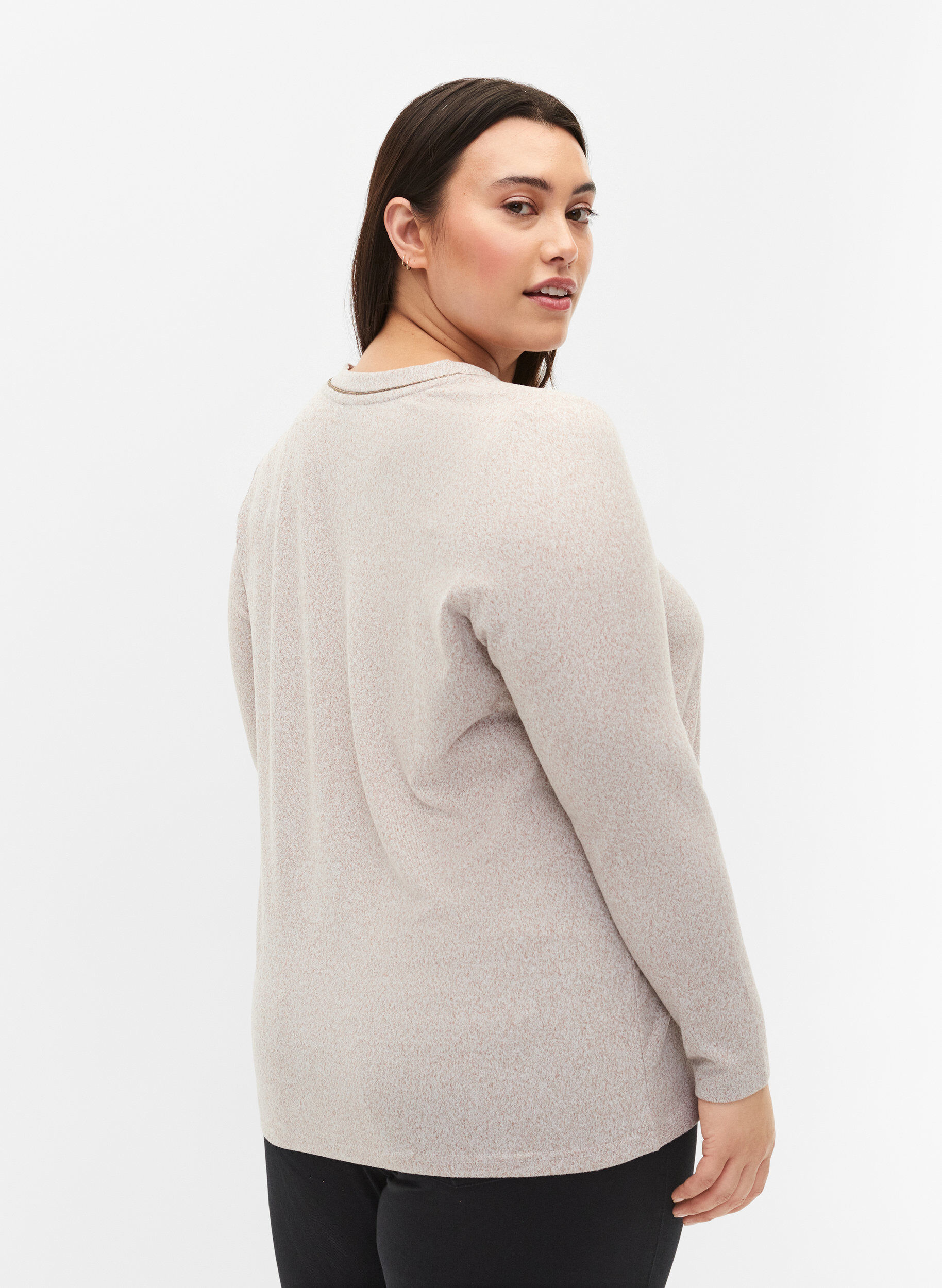 Zizzifashion Top with v-neck and long sleeves, Beige, Model image number 2