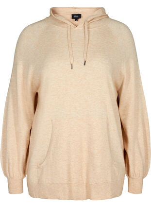 Melange knit hoodie with pocket, Pumice Stone Mel., Packshot image number 0