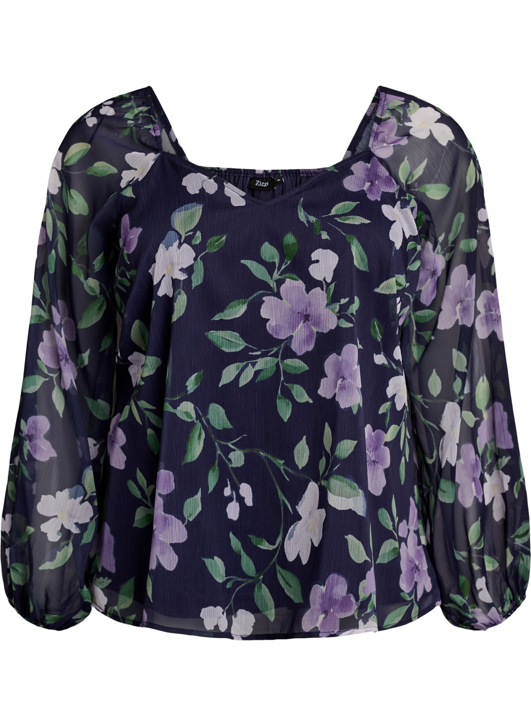 Chiffon blouse with floral print and long sleeves