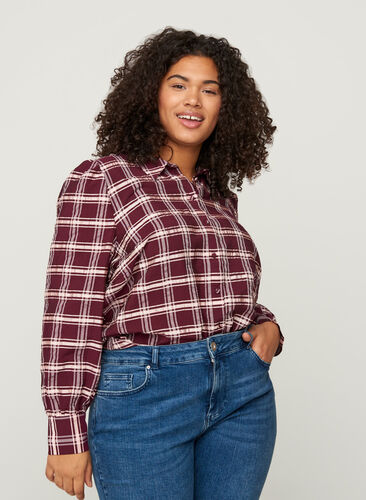 Checked shirt with puff sleeves, Port Royal Check, Model image number 0