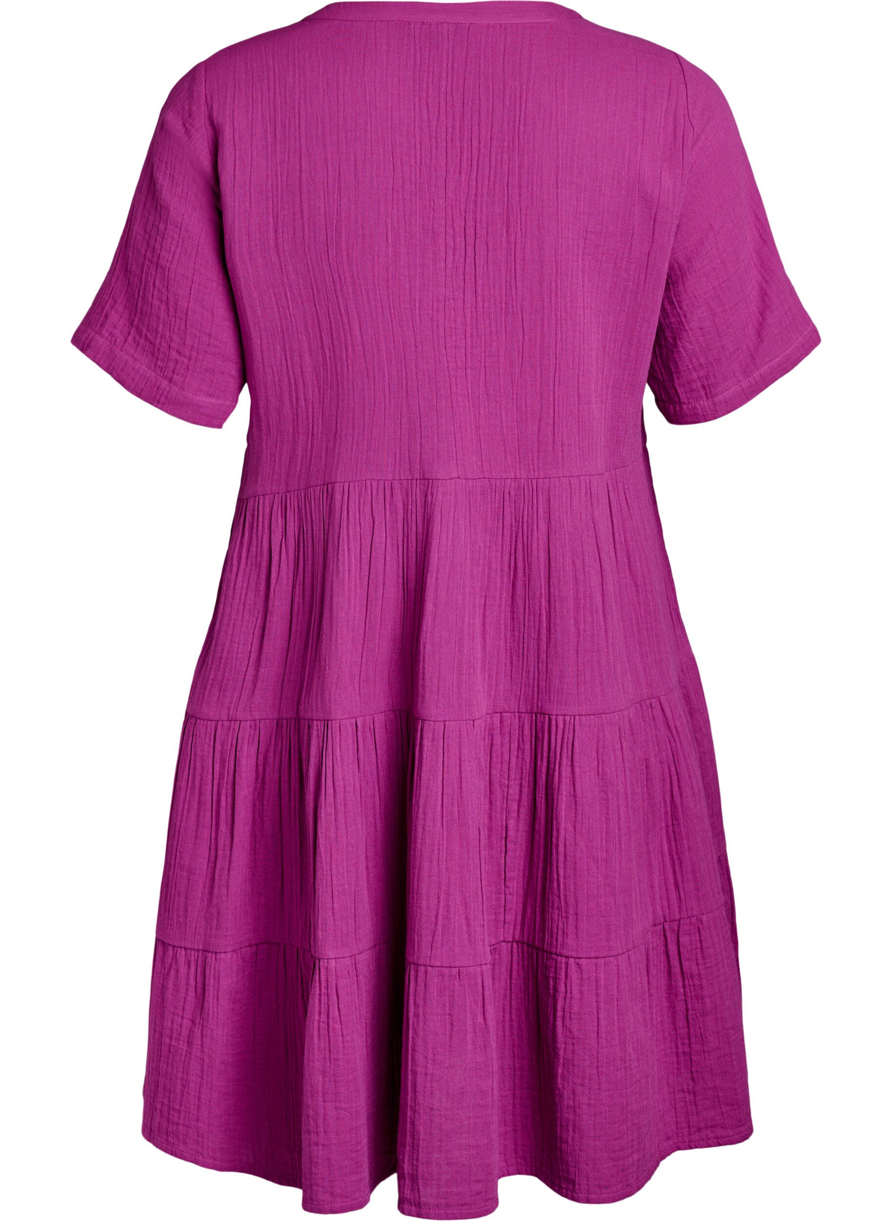 Zizzifashion Knee-length cotton muslin dress with an A-line cut, Purple, Packshot image number 1
