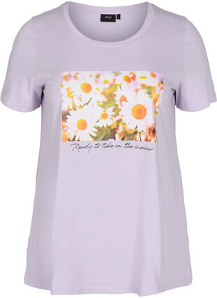 Cotton t-shirt with a-line cut and print, Thistle Fl. Picture, Packshot image number 0