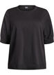 Fine-knit blouse with short sleeves., Black, Packshot image number 0