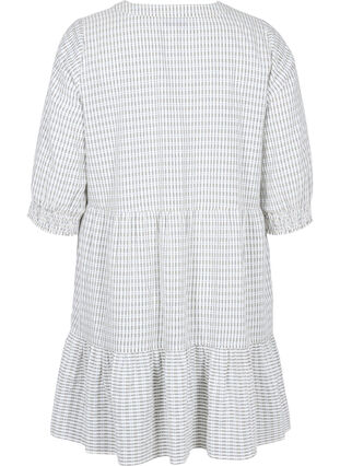 Patterned cotton dress with 3/4-length sleeves and smocking, White Check, Packshot image number 1