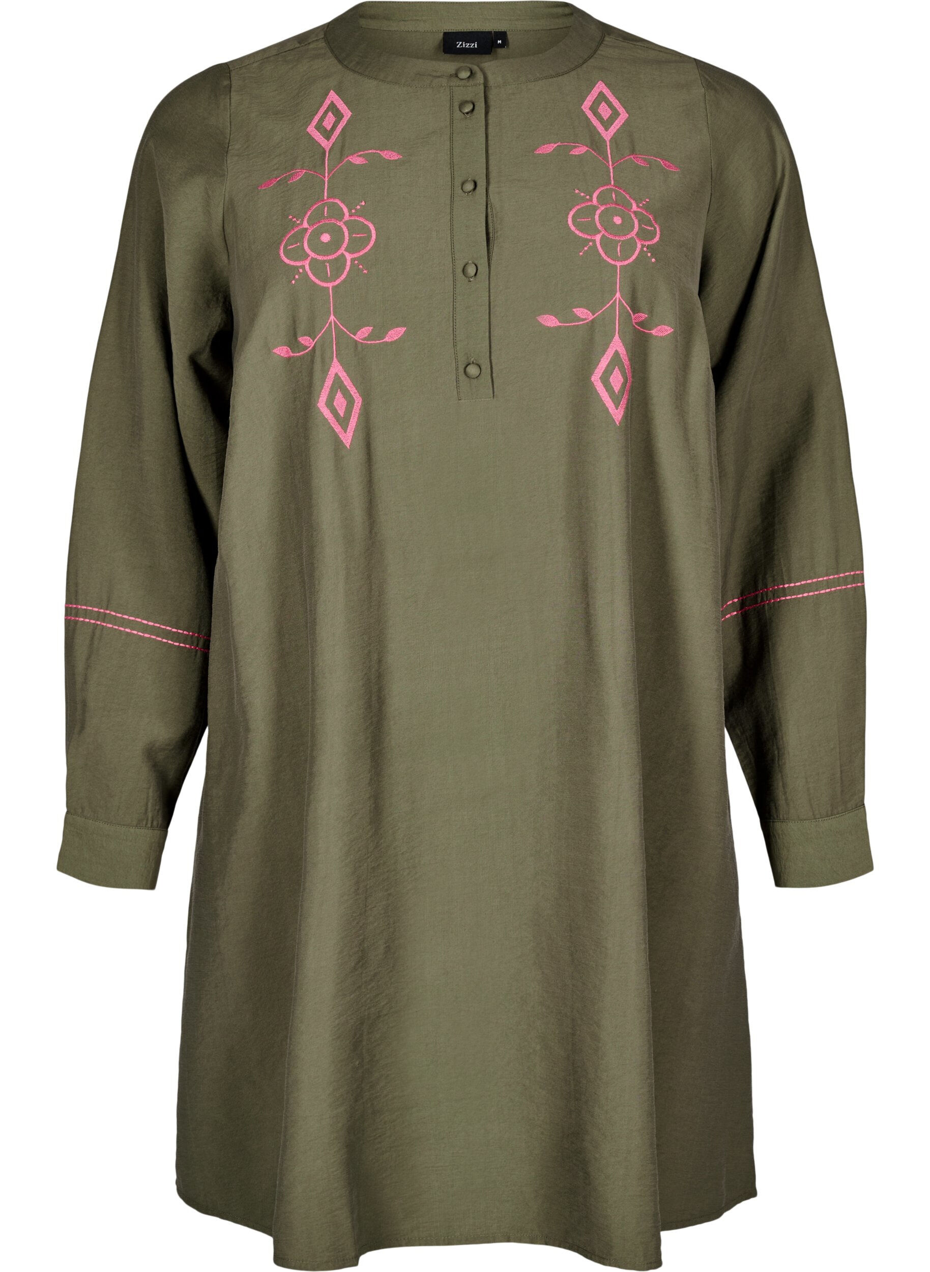 Zizzifashion Short dress with contrasting embroidery, Green, Packshot image number 0